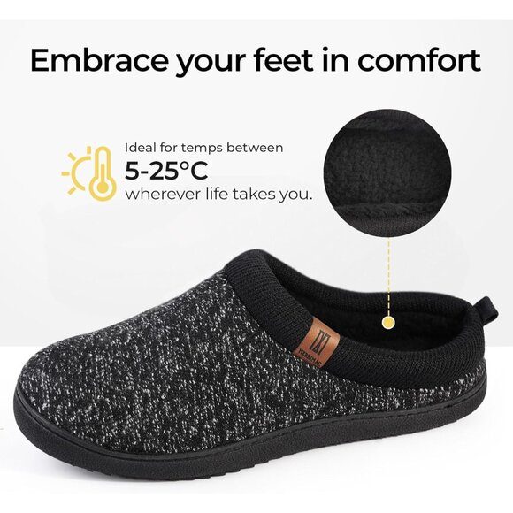 Men's Black Slip-on Slippers Comfy Memory Foam Closed-Toe Indoor House Shoes - Picture 7 of 11